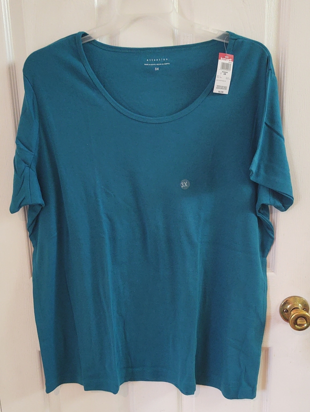attention Teal Short Sleeve Scoop Neck Top - 3X